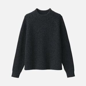 MUJI Women's Andean Wool Mock Neck Sweater Dark Gray Size Small